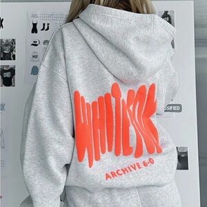 White Fox Boutique Heather Gray Sweatshirt with Coral Logo